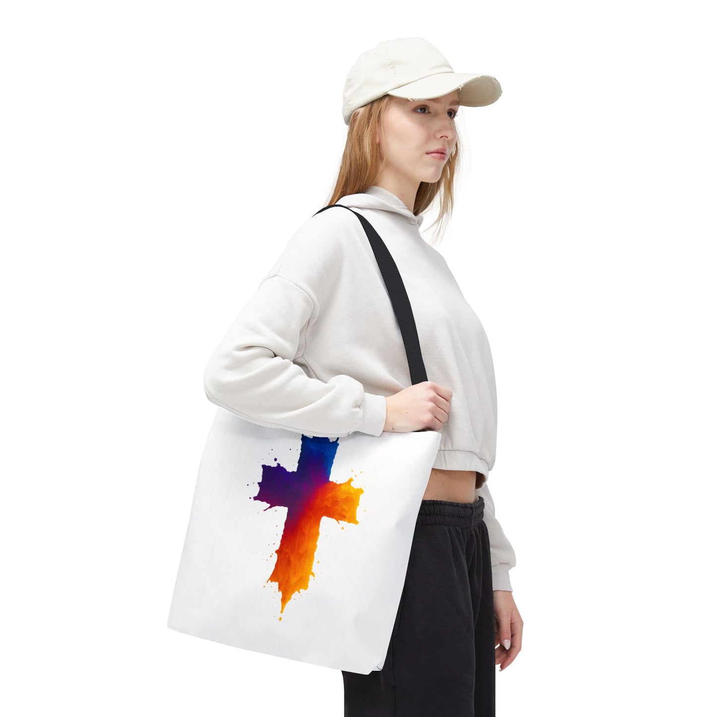 Watercolor Cross Tote Bag, Faith Tote, Christian Gift Bag, Religious Art Shoulder Bag, Inspirational Everyday Carry, Spiritual Cross Design Tote