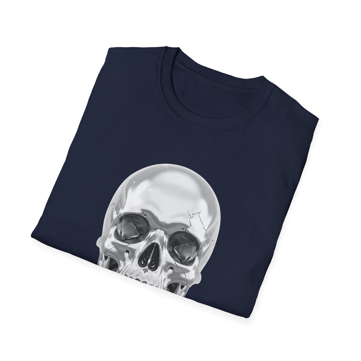 Chrome Skull Graphic Tee - Edgy Metallic Skull Shirt - Retro Rock Vibe, Dark Aesthetic, Unisex Cool Gift - Trendy Fashion Statement Top