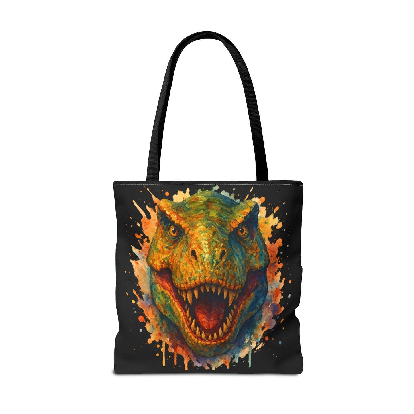 T-Rex Watercolor Tote Bag - 100% Polyester Canvas, Vibrant Dinosaur Art Bag, Reusable Beach-Market Tote, Dino Lover Gift, Bold Style