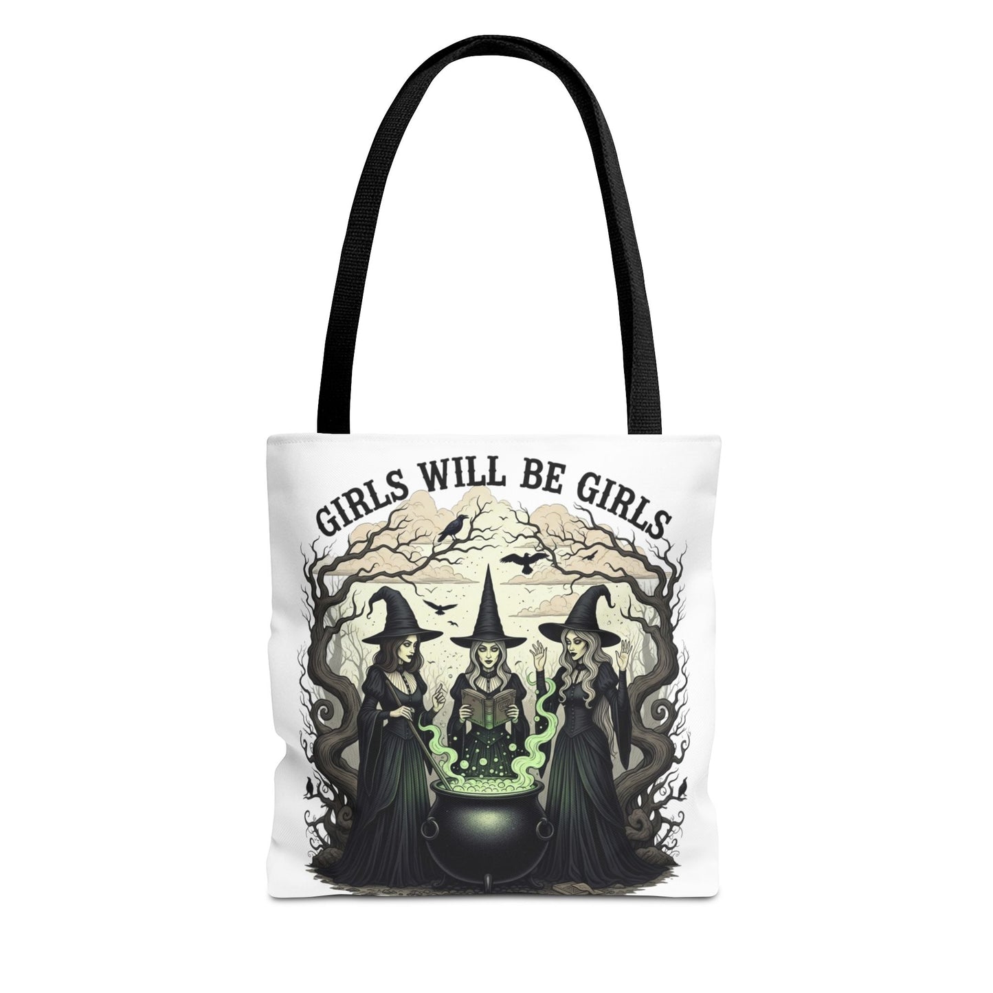 Girls Will Be Girls Halloween Tote Bag, Witchy Aesthetic Bag, Gothic Witches Cauldron Art, Spooky Gift, Reusable Eco Tote For Halloween Lovers