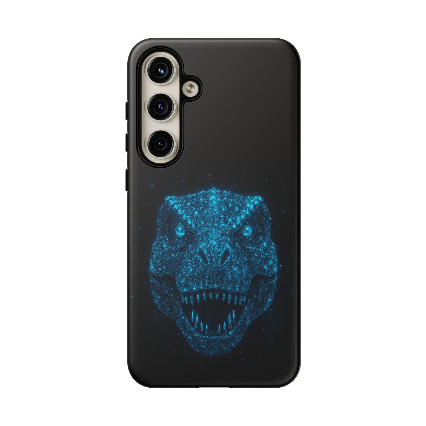 Bioluminescent T-Rex Samsung Case - Galaxy Tough Dual-Layer Cover, Cosmic Dino Particle Design, S25 S24 S23 Gift