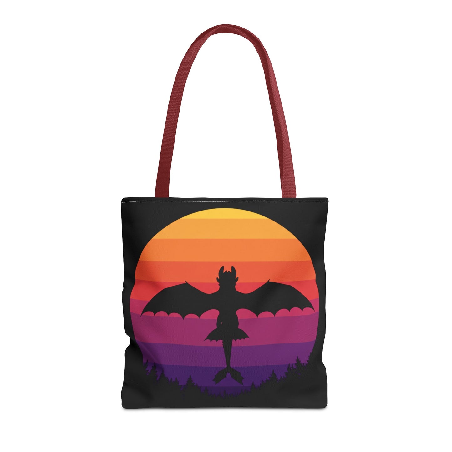 Sunset Dragon Flight Tote Bag, Reusable Eco-Friendly Shoulder Bag With Silhouette Design, Aesthetic Black Tote For Everyday Use And Gifts