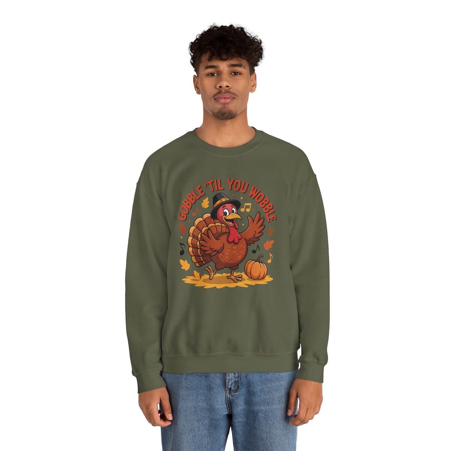 Gobble Til You Wobble Sweatshirt, Funny Cartoon Turkey Thanksgiving Crewneck, Dancing Turkey Fall Pullover, Cozy Friendsgiving Holiday Top
