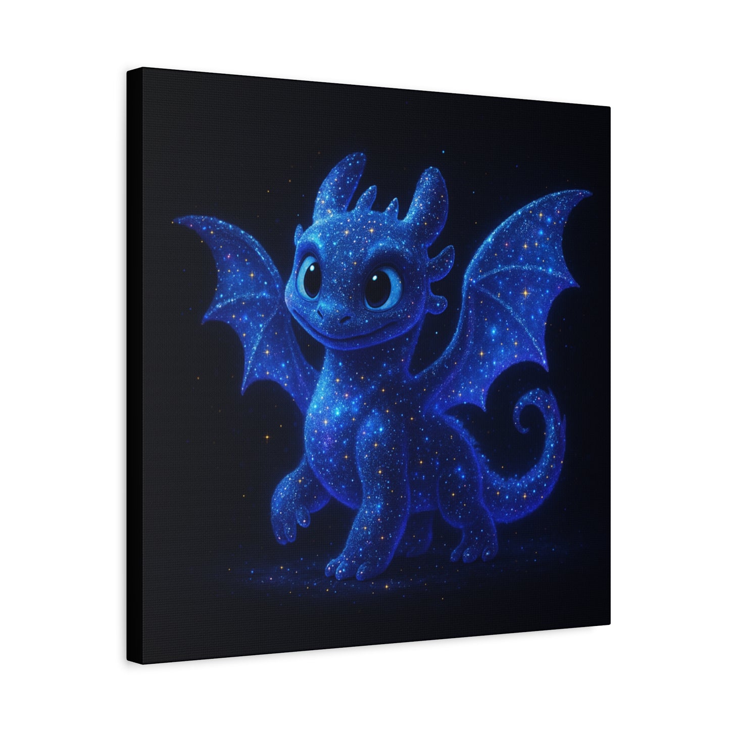 Galaxy Baby Dragon Wall Art | Cute Fantasy Dragon Canvas Print | Starry Night Nursery Decor | Whimsical Creature Room Artwork