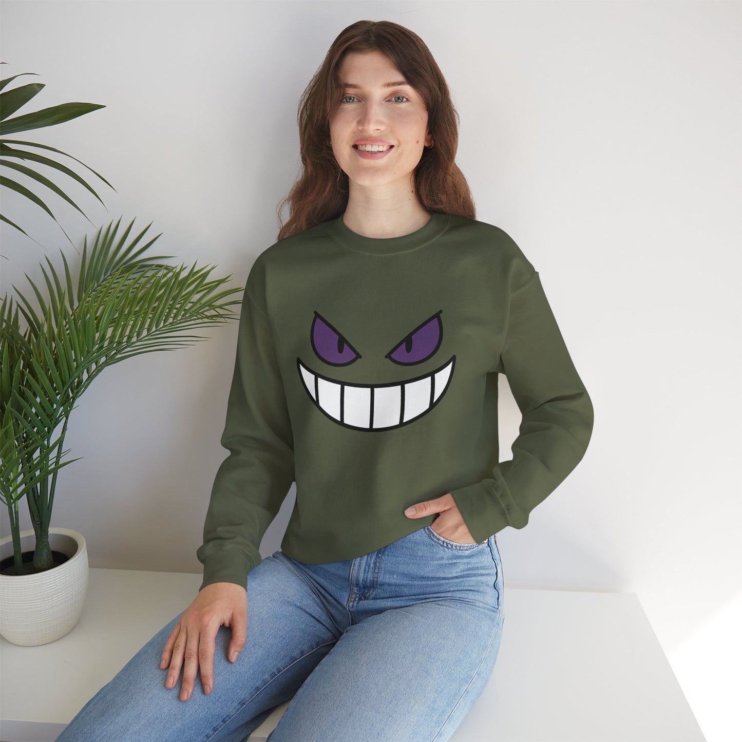 Sinister Grin Sweatshirt, Creepy Smile Crewneck, Dark Cartoon Face Sweatshirt, Halloween Gothic Sweatshirt, Spooky Grin Pullover