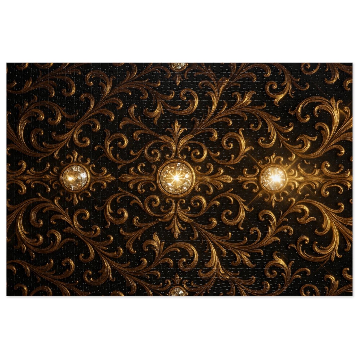 Baroque Gold Jigsaw Puzzle Elegant Gothic Puzzle for Adults, Black Ornate Scroll Pattern, Luxury Brain Game, Dark Aesthetic Gift Idea