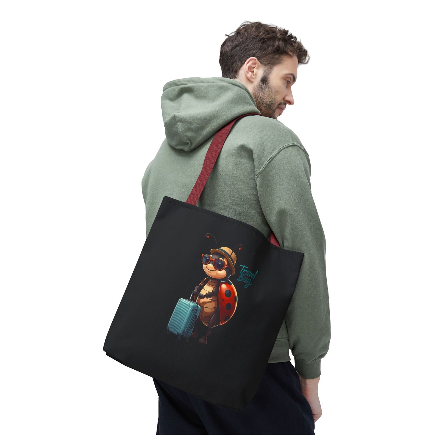 Travel Bug Tote Bag | Cute Ladybug with Suitcase Art Tote – Whimsical Travel Accessory, Aesthetic Canvas Bag | Gift for Travelers