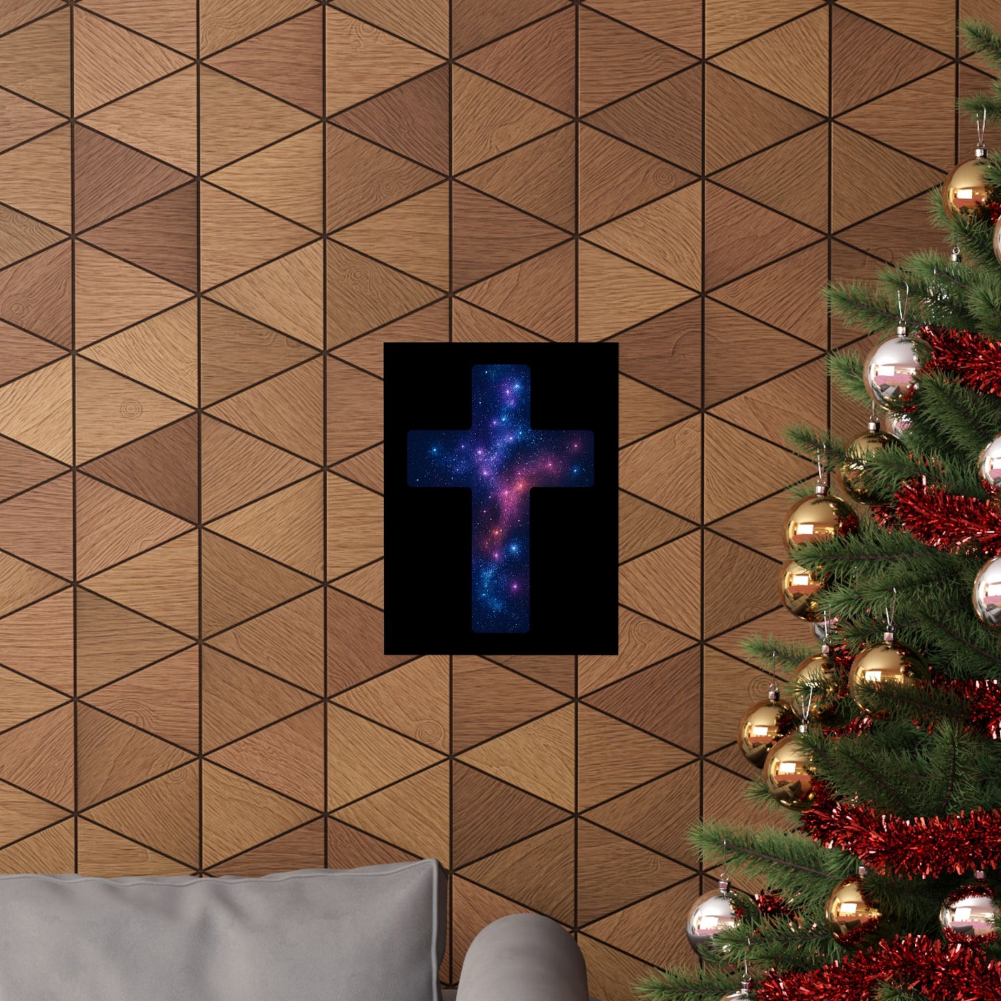 Vertical Poster - Galactic Cross Design Christian Poster Spiritual Decor Religious Art Faith Based Decoration Gift for Believers