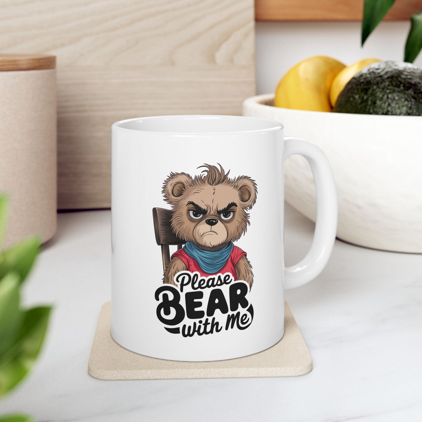 Please Bear With Me Mug | Funny Bear Coffee Cup | Sarcastic Animal Pun Gift | Cute Grumpy Bear Mug | Humor Coffee Cup for Work