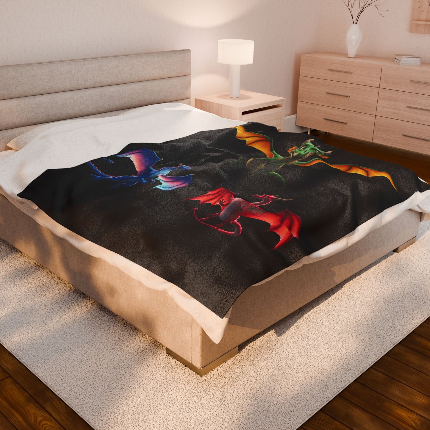 Fantasy Dragon Polyester Blanket | Colorful Dragon Throw for Gamers & DnD Fans | Cozy Mythical Creature Bedding | Dragon Lover Gift