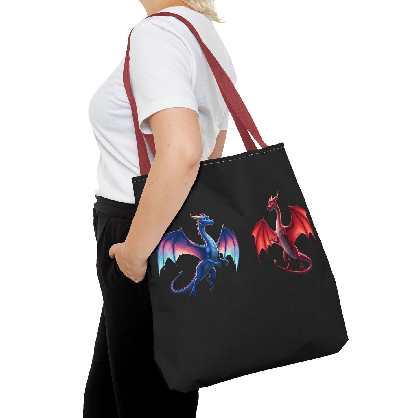 Double-Sided Fantasy Dragon Tote Bag - Cute Green & Blue-Red Dragons, Eco Canvas Book Lover Gift, Reusable Shopping Tote