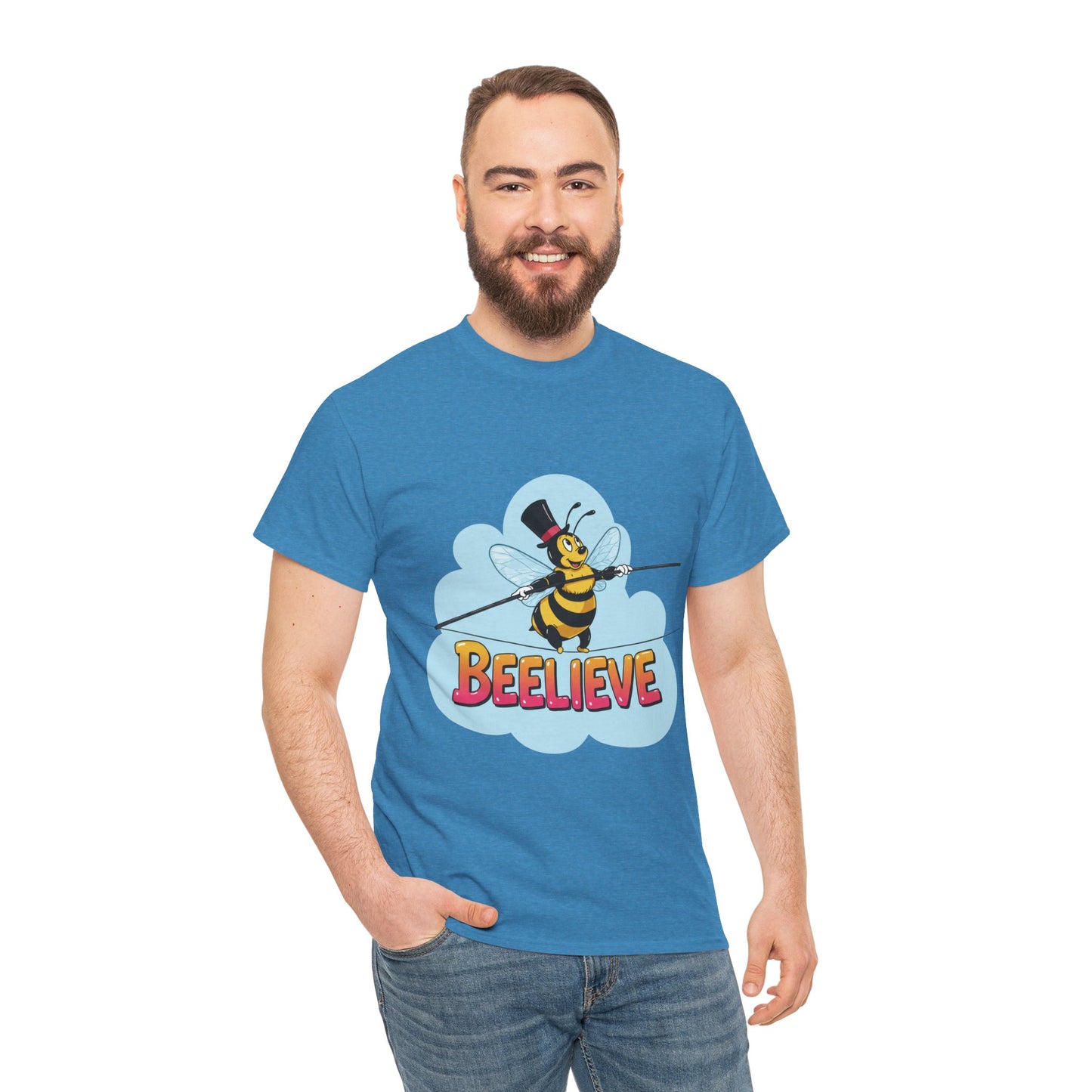 “Beelieve” Bee Pun T‑Shirt | Cute Bee Graphic Tee | Inspirational Pun Shirt | Funny Nature Lover Gift | Bee Belief Positive Vibes Tee