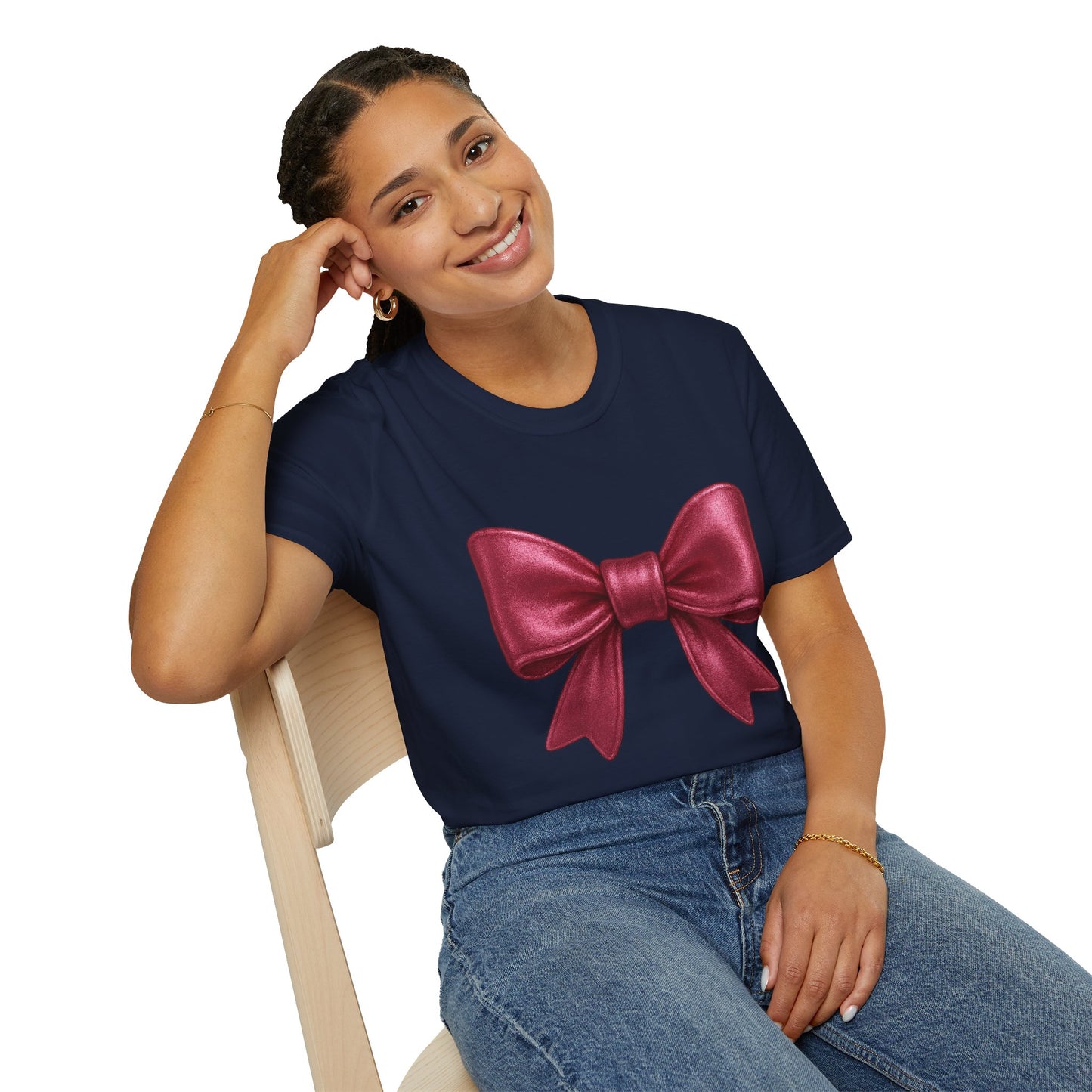 Metallic Burgundy Bow T-Shirt π | Elegant Cute Graphic Tee | Unisex Softstyle Shirt | Gift for Her, Aesthetic Outfit, Celebration Wear