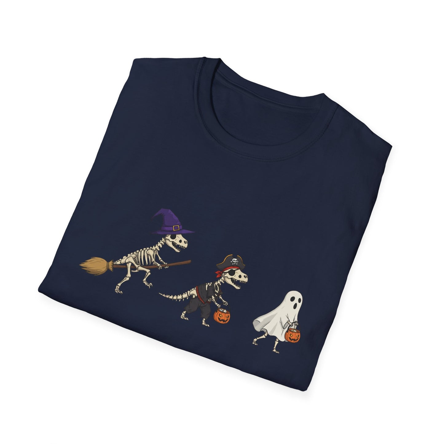 Halloween Dinosaur Skeleton Shirt - Trick-or-Treat Dino Tee, Funny T-Rex Ghost and Witch Costume Shirt, Spooky Cute Skeleton Tee, Unisex
