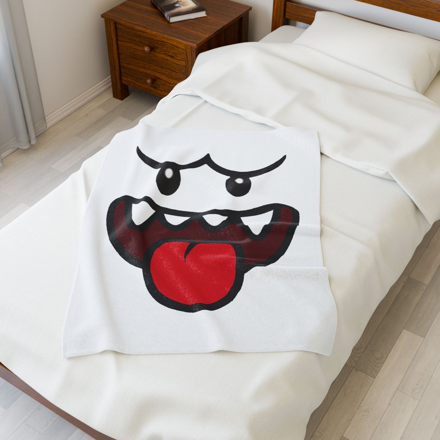 Funny Ghost Face Blanket, Spooky Halloween Throw, Creepy Gamer Room Bedding, Novelty Tongue Out Ghost Bedspread, Cool Cozy Horror Decor