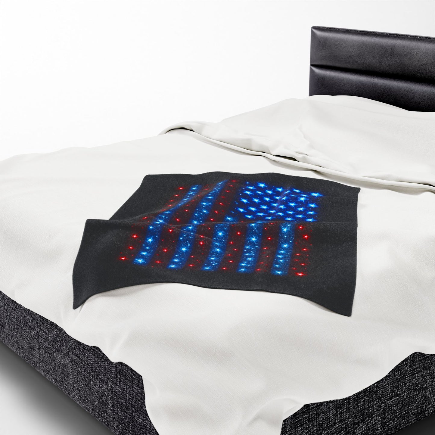 Starry Bioluminescent USA Flag Plush Blanket - Velveteen Patriotic Throw - 4th July Cozy Home Decor - Modern Stars and Stripes Throw