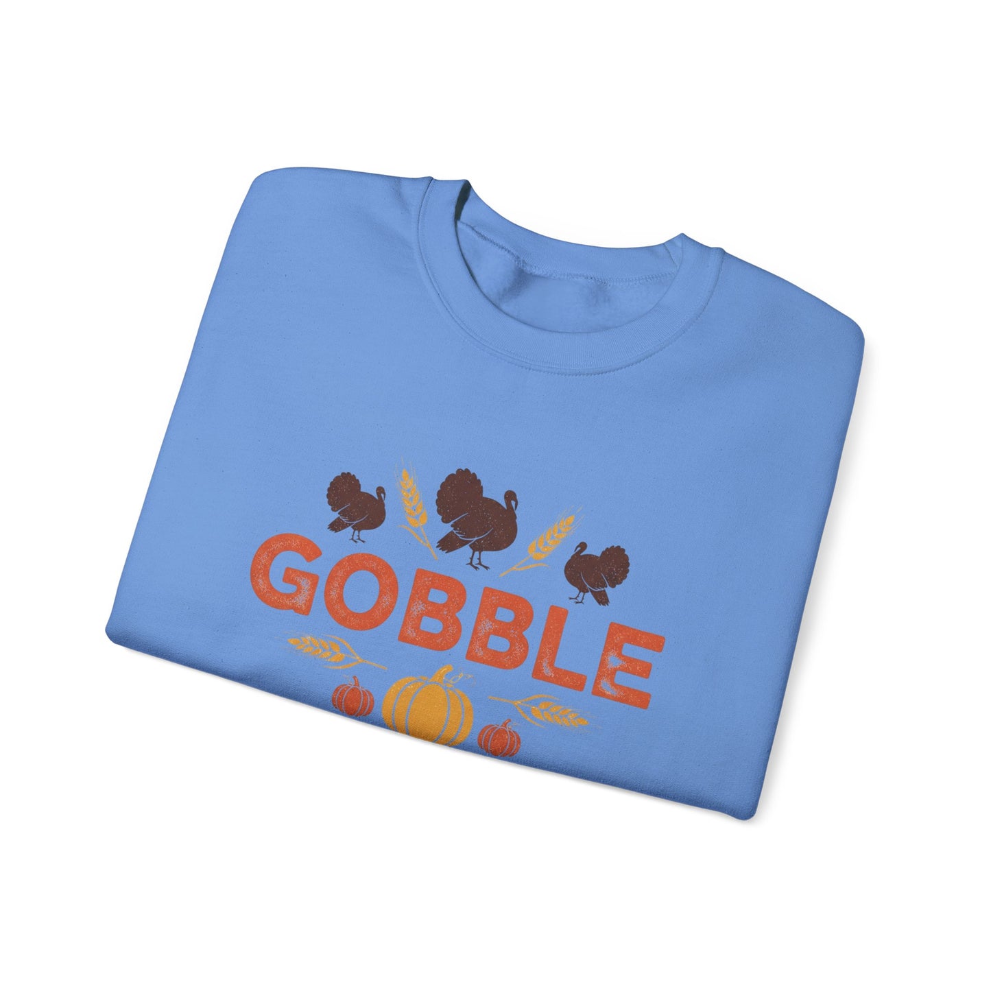 Gobble Turkey Sweatshirt, Thanksgiving Pumpkin Crewneck, Autumn Wheat & Turkey Graphic Pullover, Cozy Fall Family Turkey Day Shirt