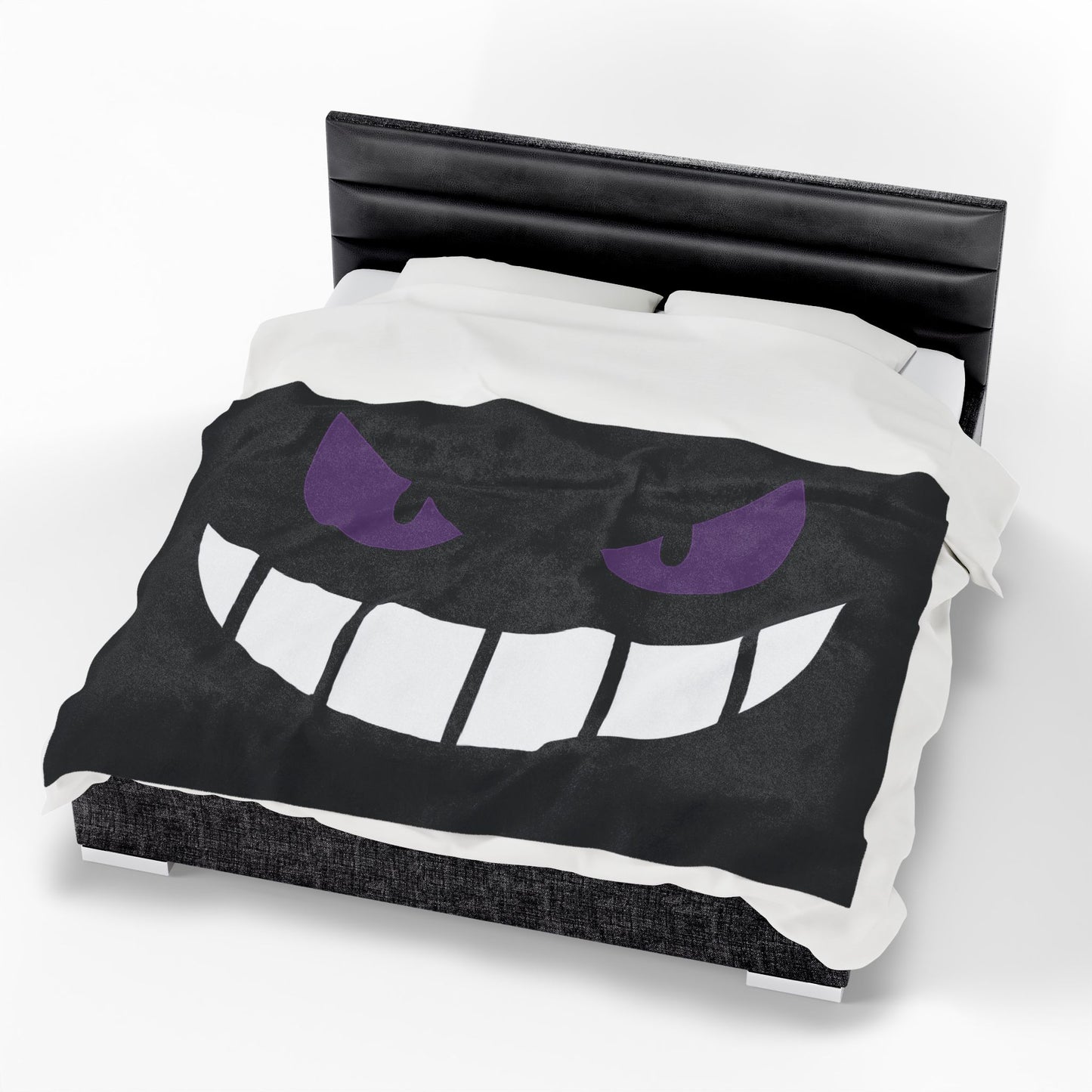 Evil Grin Blanket, Spooky Purple Eyes Throw Blanket, Creepy Cute Gamer Room Decor, Halloween Horror Bedding, Gothic Cozy Plush Blanket