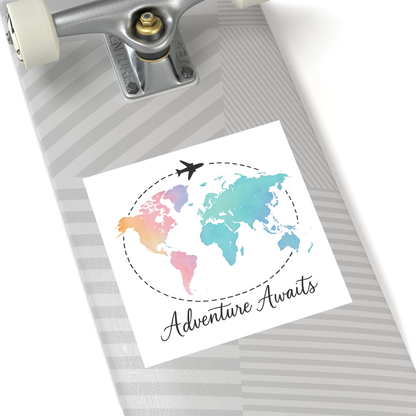 Watercolor Adventure Awaits World Map Sticker - Travel Vinyl Laptop Decal, Wanderlust Gift, Waterproof Aesthetic Globe Sticker