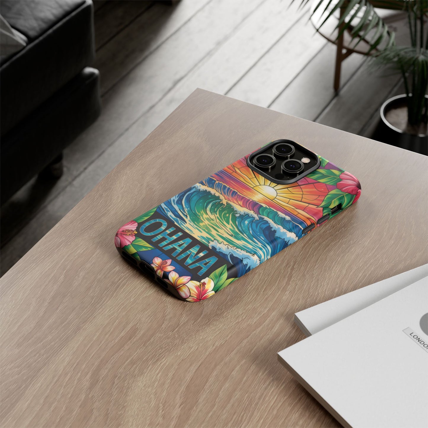 Ohana iPhone Case Tropical Hawaiian Sunset Phone Cover Wave Floral Beach Art Cute Gift for iPhone Lovers