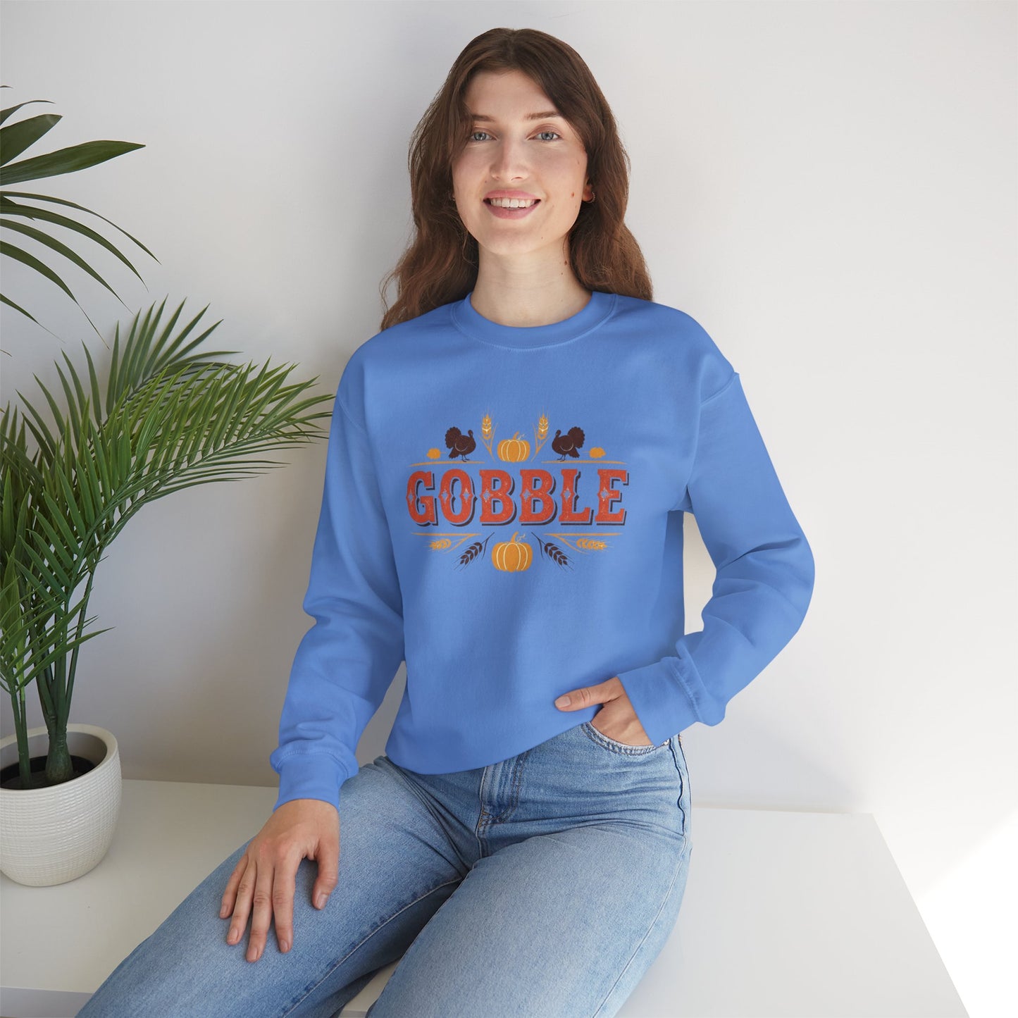 Gobble Thanksgiving Sweatshirt, Fall Pumpkin Turkey Shirt, Cozy Autumn Crewneck, Cute Gobble Pullover, Thanksgiving Dinner Outfit