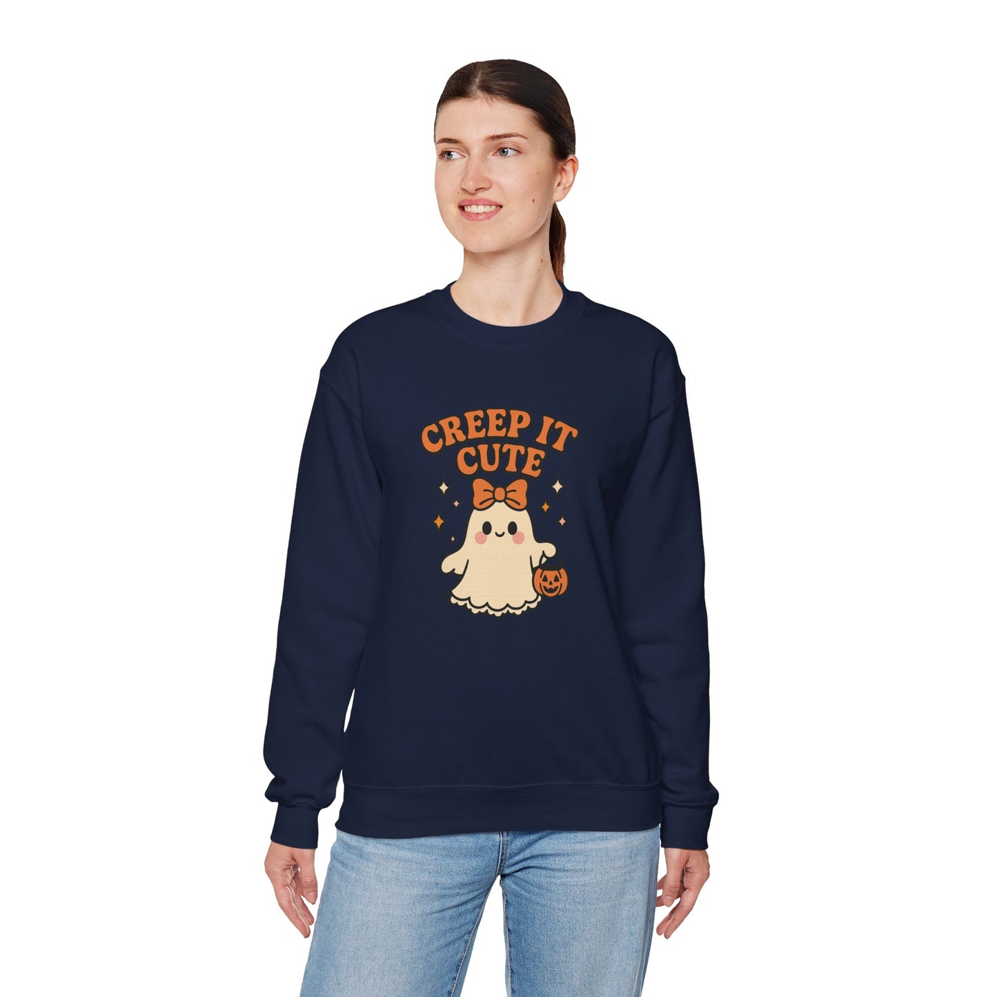 Cute Ghost Sweatshirt, Creep It Cute Crewneck, Spooky Halloween Pullover, Sweet Ghost Graphic Sweatshirt, Trick-Or-Treat Gift Top