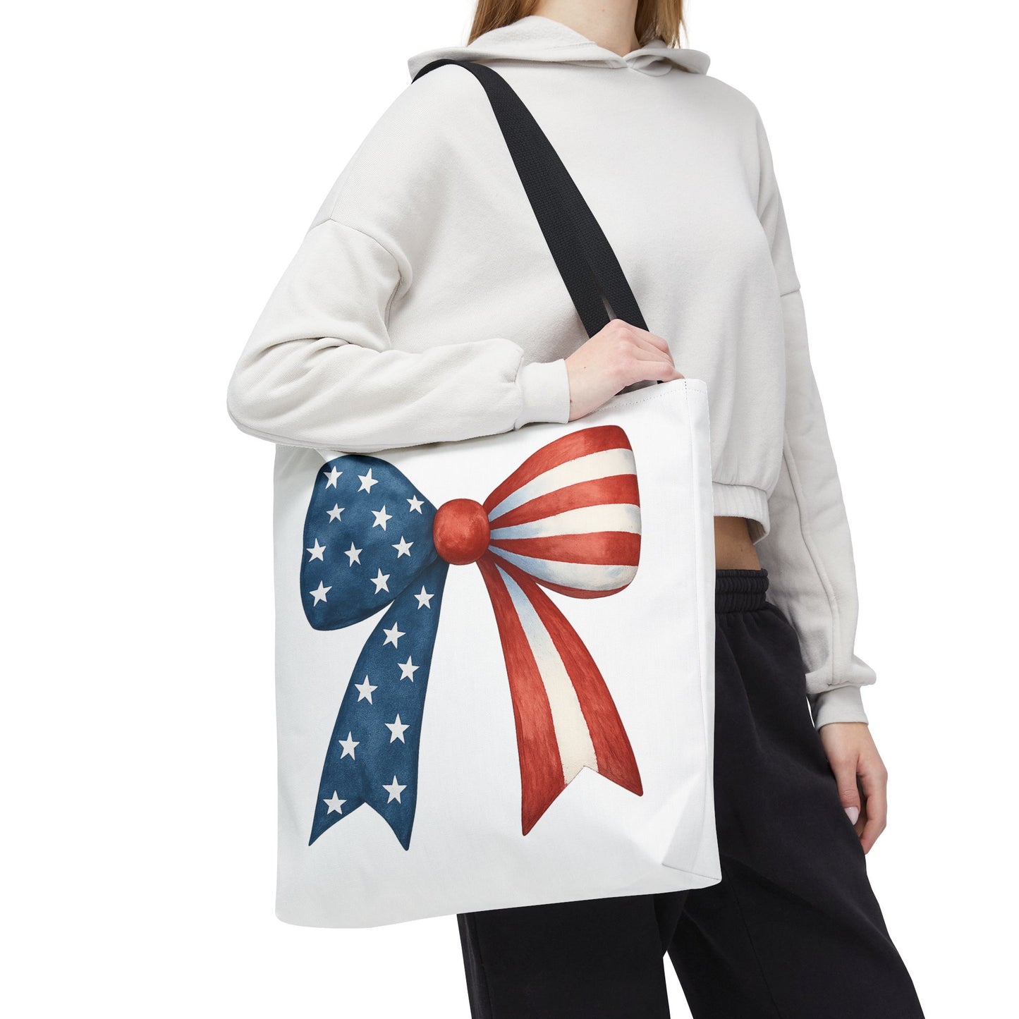 Patriotic Bow Tote Bag | 4th of July Reusable Bag | American Flag Tote | USA Stars Stripes Bag | Independence Day Gift | USA Market Bag