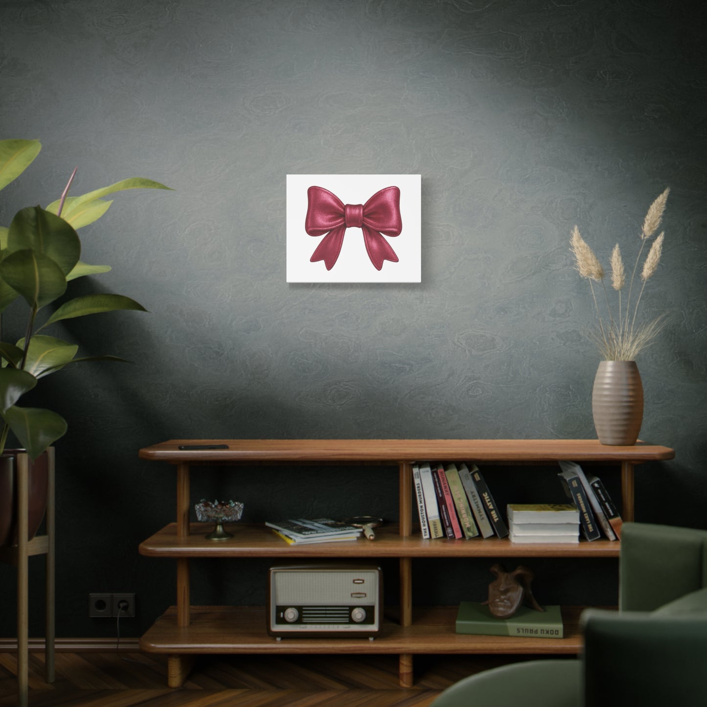 Red Bow Canvas Wall Art – Modern Christmas Decor, Gift for Her, Glam Room Wall Print, Elegant Ribbon Artwork