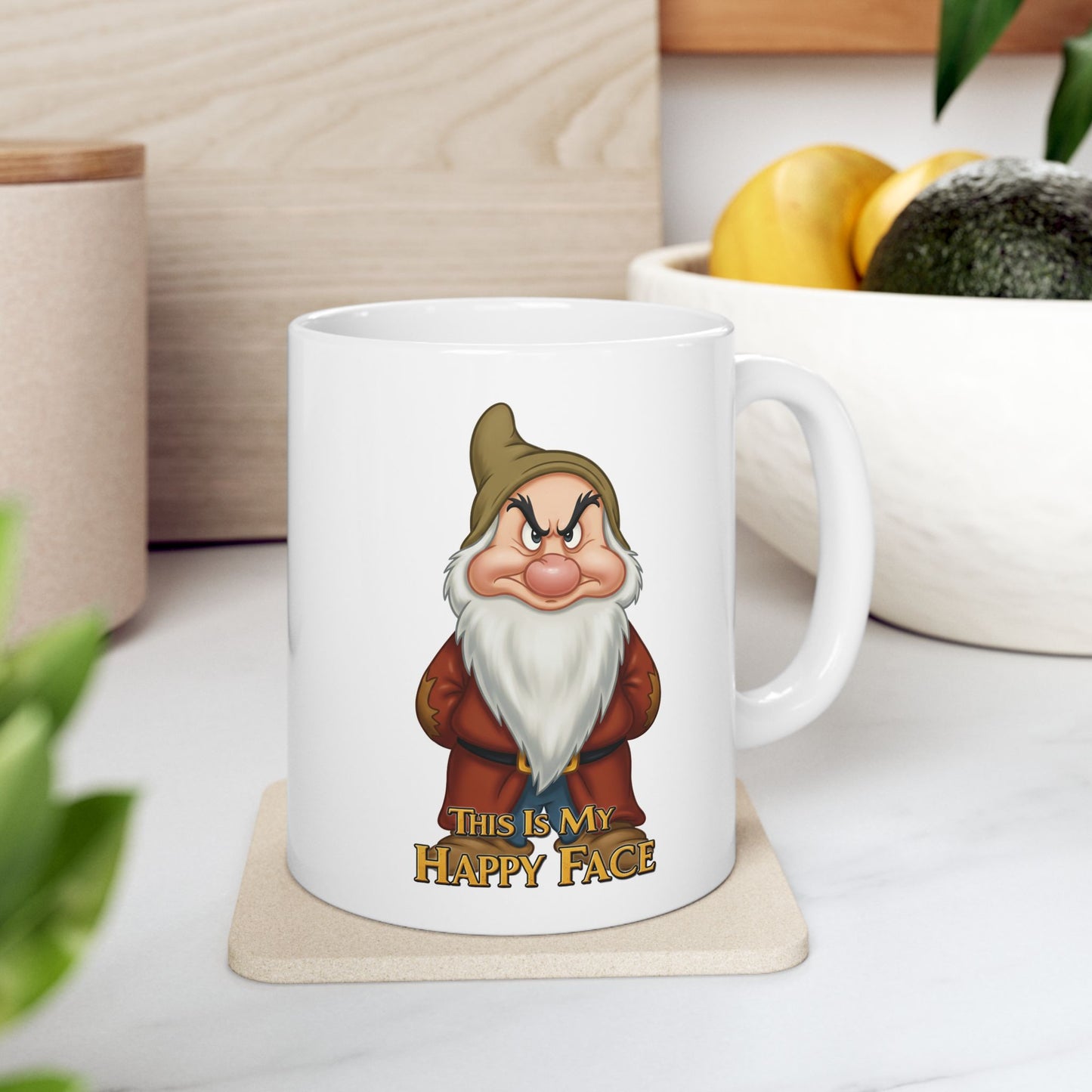 Funny Grumpy Gnome Mug – “This Is My Happy Face” Coffee Cup, Dishwasher Safe Ceramic, Hilarious Gift for Coffee Lovers & Office Humor