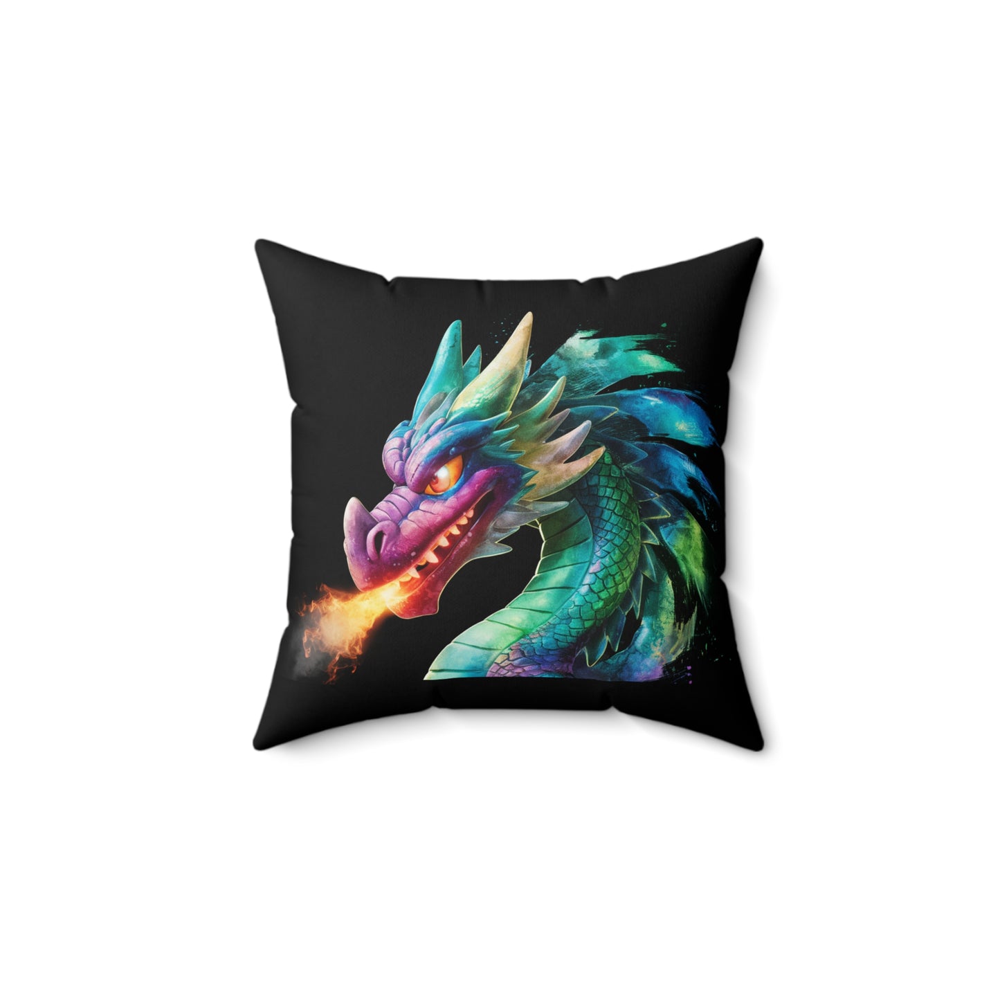 Colorful Fire Breathing Dragon Pillow | Fantasy Throw Pillow | Gamer Gift | Dragon Decor | Mythical Creature Cushion