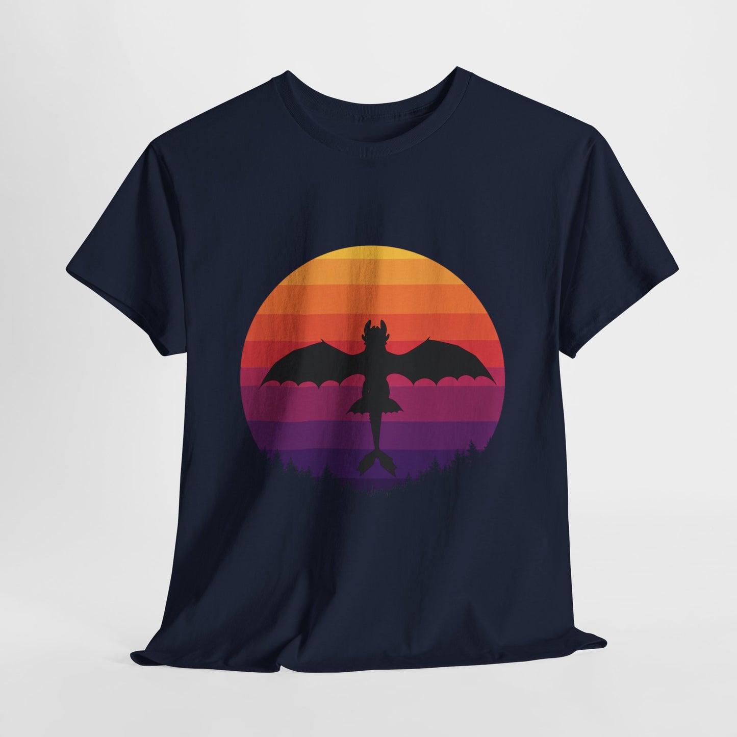 Night Dragon Sunset T-Shirt | Retro Dragon Silhouette Tee | Fantasy Dragon Shirt | Unisex Graphic Tee | Gift for Dragon Lovers