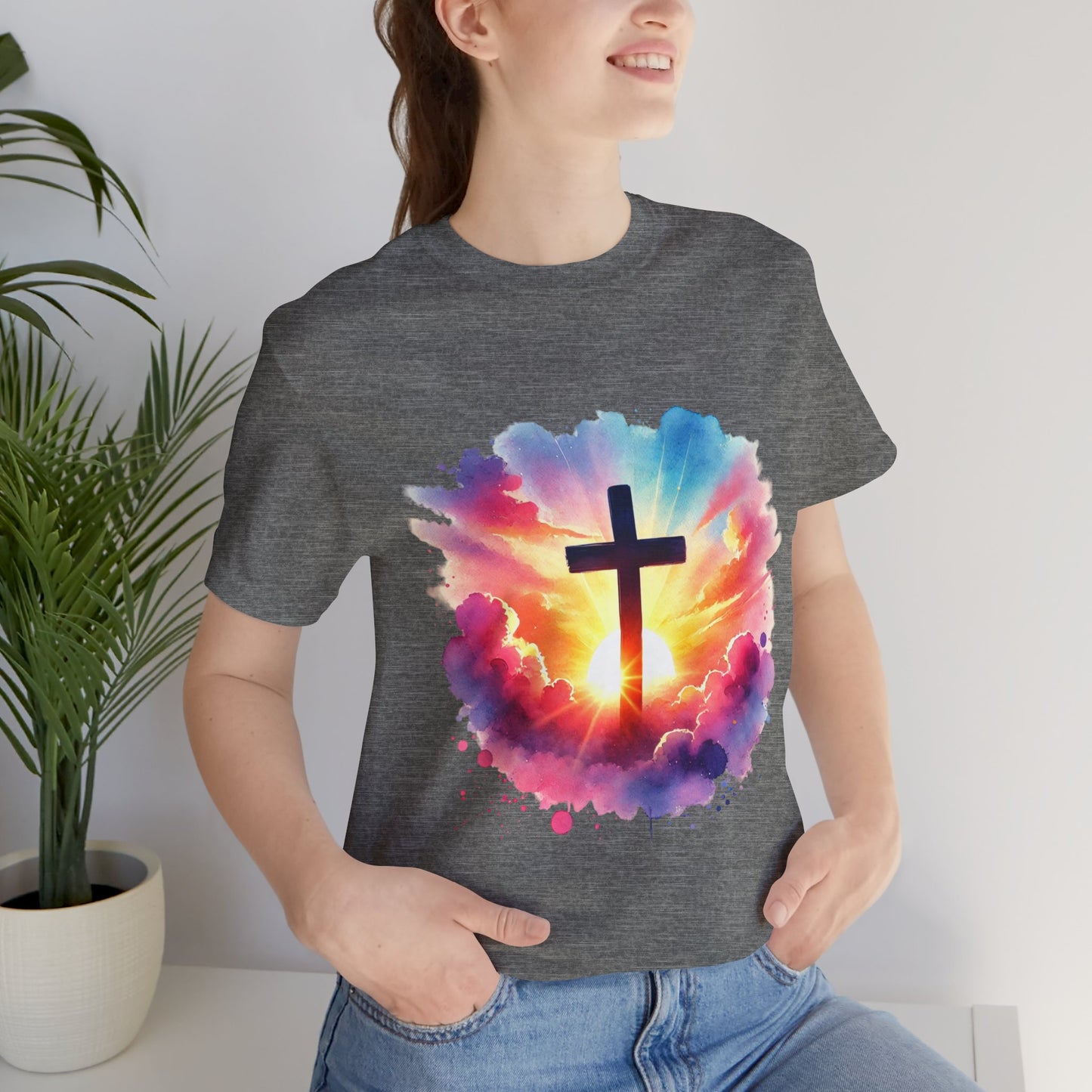 Faith Cross Sunburst Christian Tee | Inspirational Christian T-Shirt | Colorful Sunrise Cross Shirt | Faith Gifts for Women Men