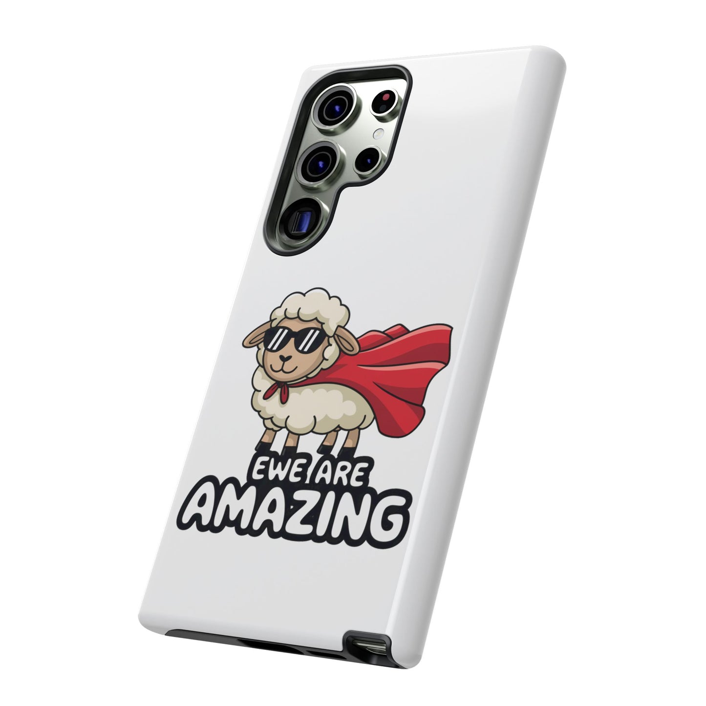 Funny Samsung Case - Cute Sheep Phone Cover - "Ewe Are Amazing" Gift for Her or Him - Animal Pun Superhero Case - Samsung Case
