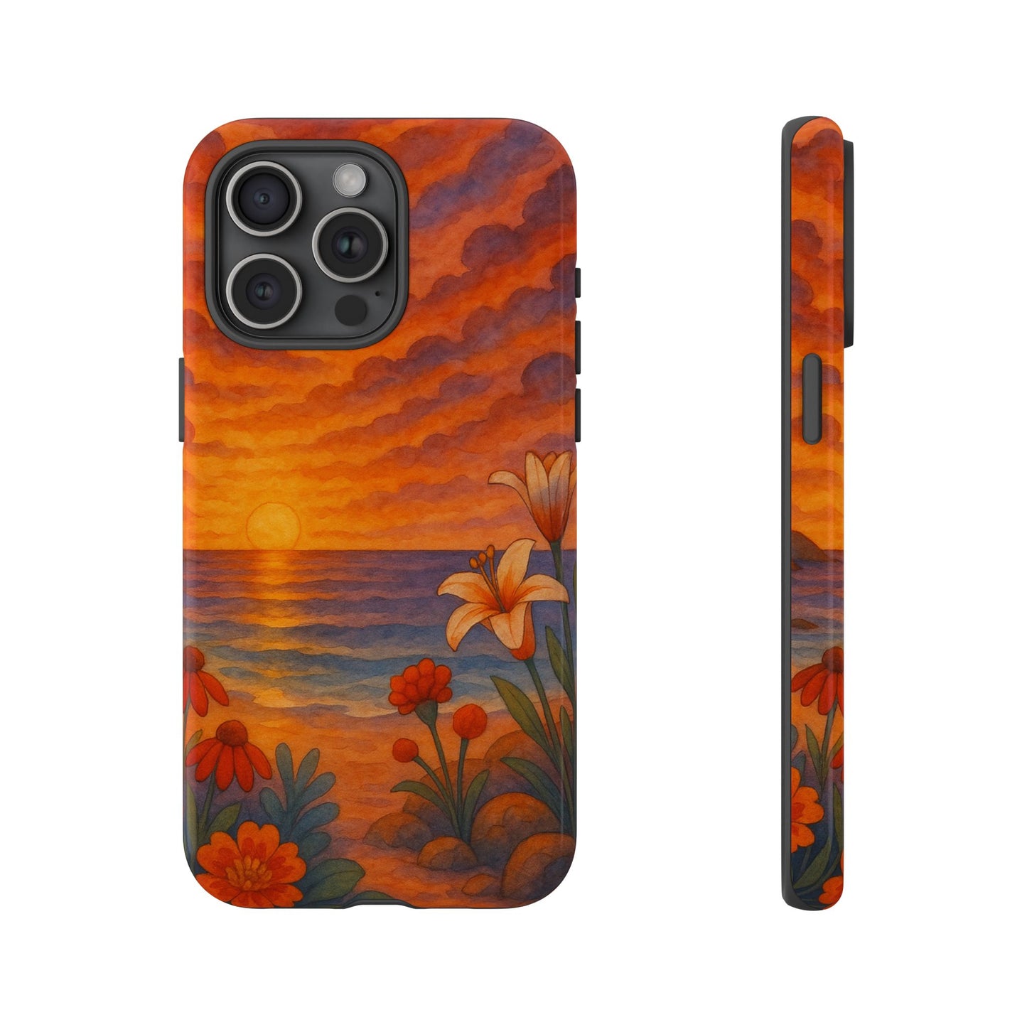 iPhone Case - Floral Ocean Sunset Watercolor Tough Case Nautical Phone Case Beach iPhone Case Ocean Sunset Theme