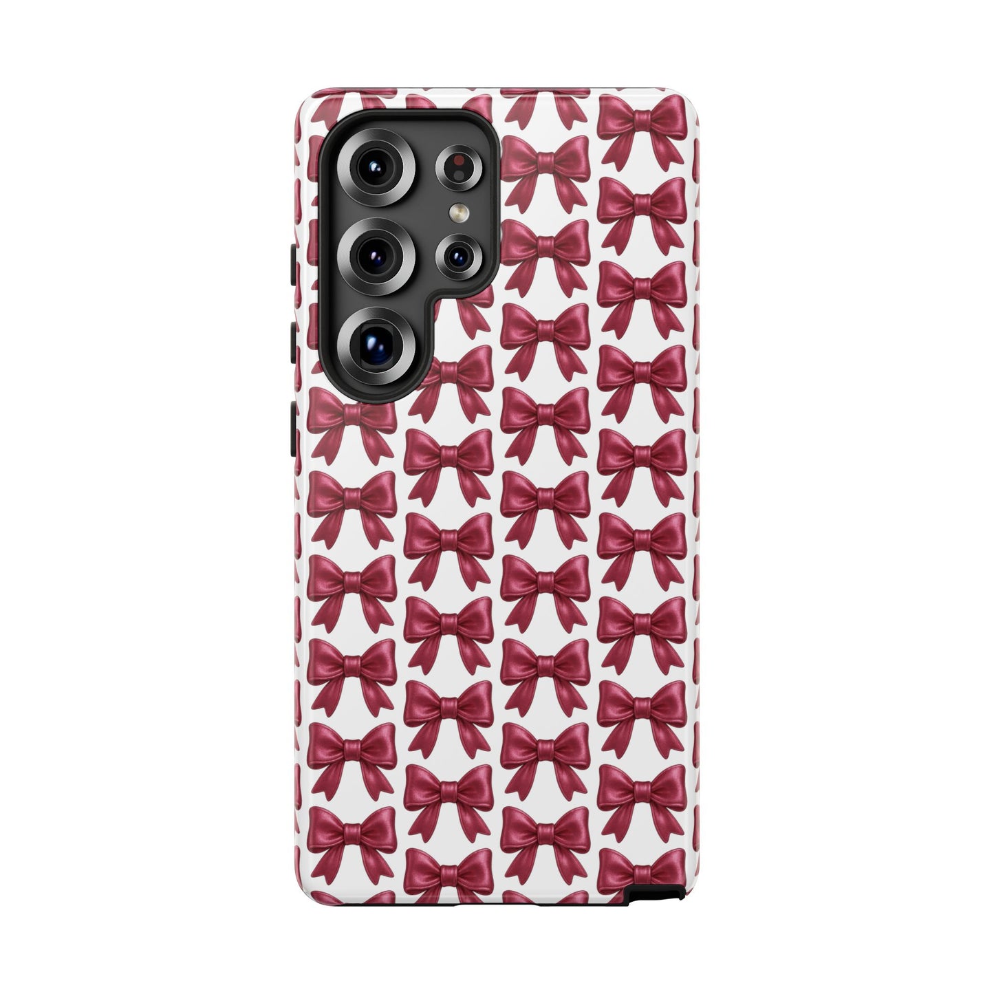 Coquette Samsung Case - Burgundy Bow Pattern Phone Cover, Girly Soft Aesthetic Gift, Cute Galaxy Case for Her