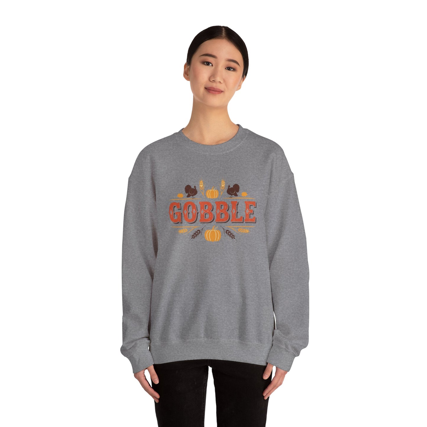 Gobble Thanksgiving Sweatshirt, Fall Pumpkin Turkey Shirt, Cozy Autumn Crewneck, Cute Gobble Pullover, Thanksgiving Dinner Outfit