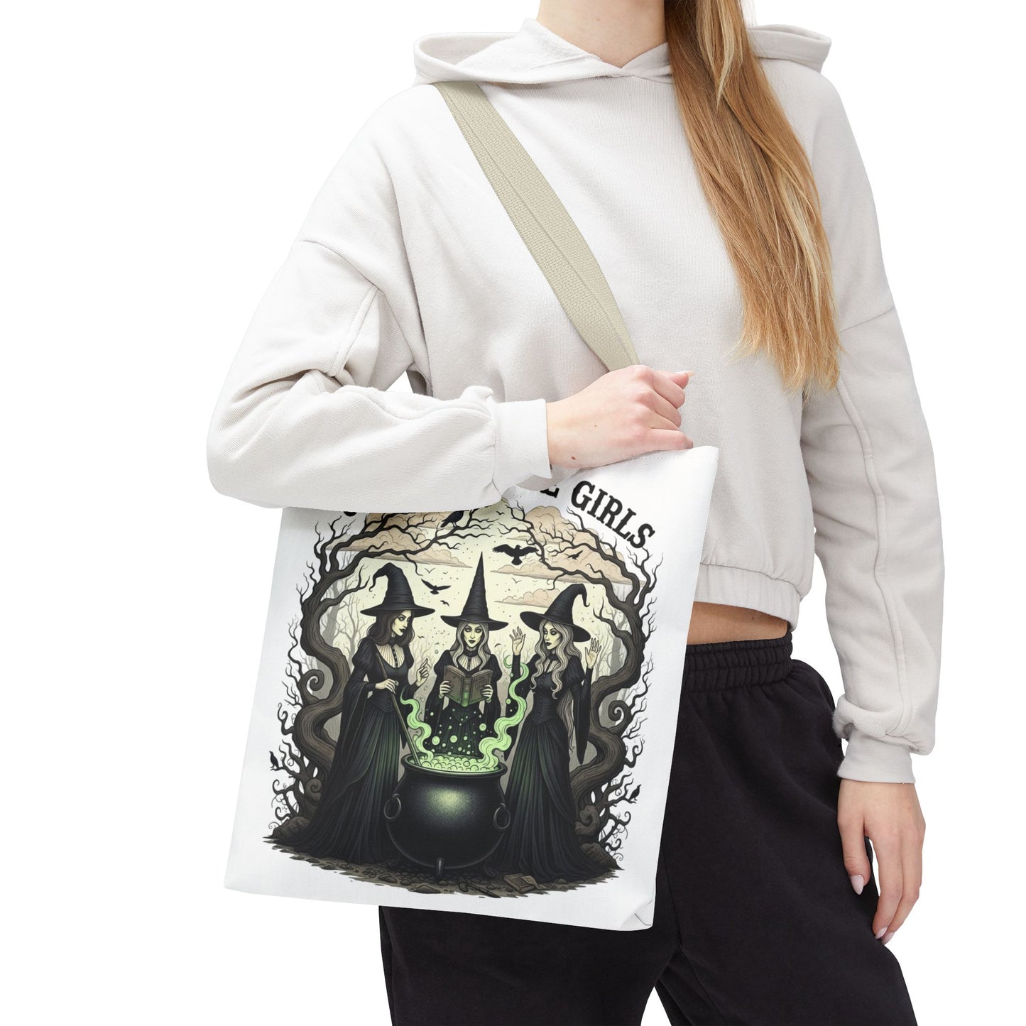 Girls Will Be Girls Halloween Tote Bag, Witchy Aesthetic Bag, Gothic Witches Cauldron Art, Spooky Gift, Reusable Eco Tote For Halloween Lovers