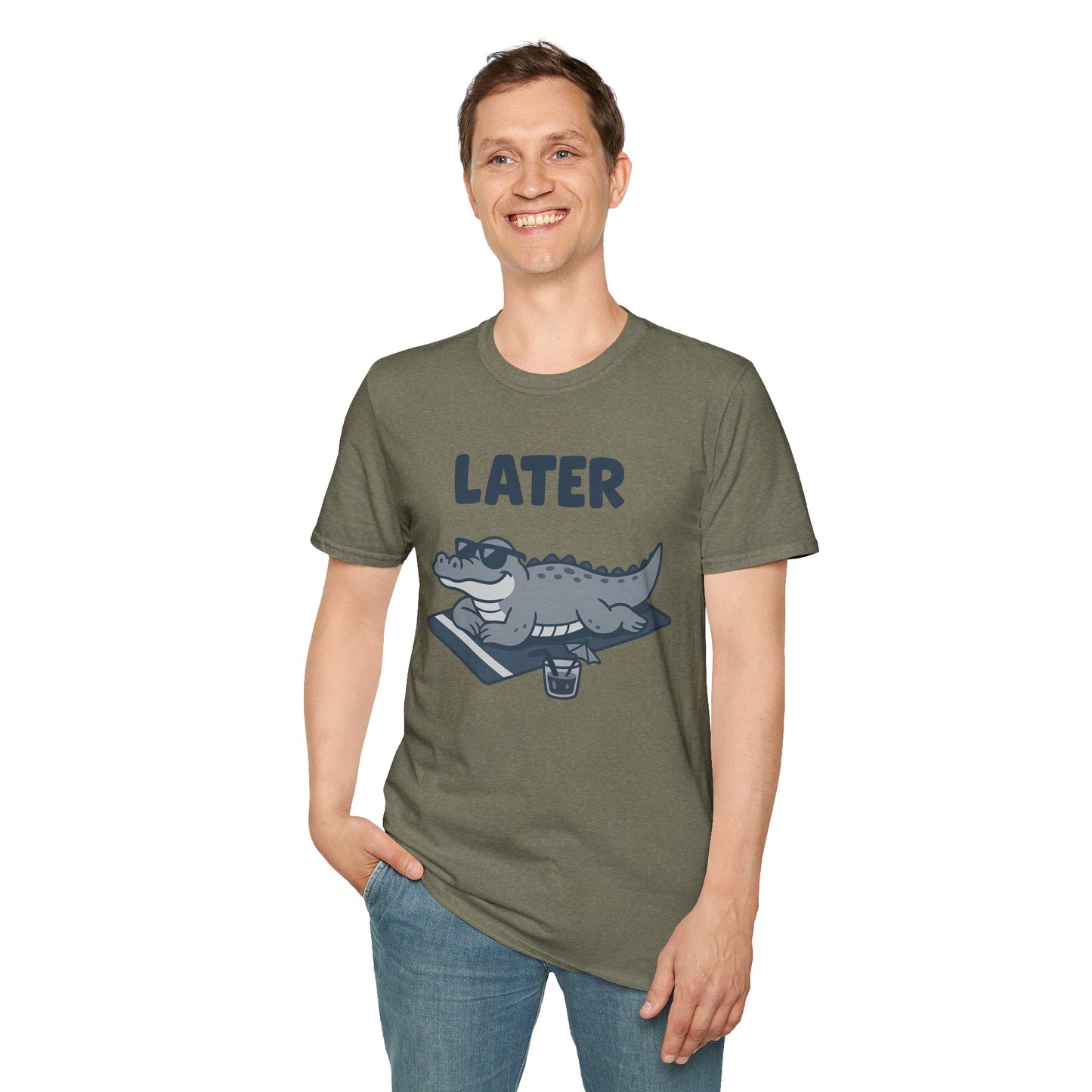 Later Gator Lounge Graphic Tee - Funny Alligator T-Shirt, Summer Vacation Humor, Cute Animal Tee, Relax Gift for Him and Her