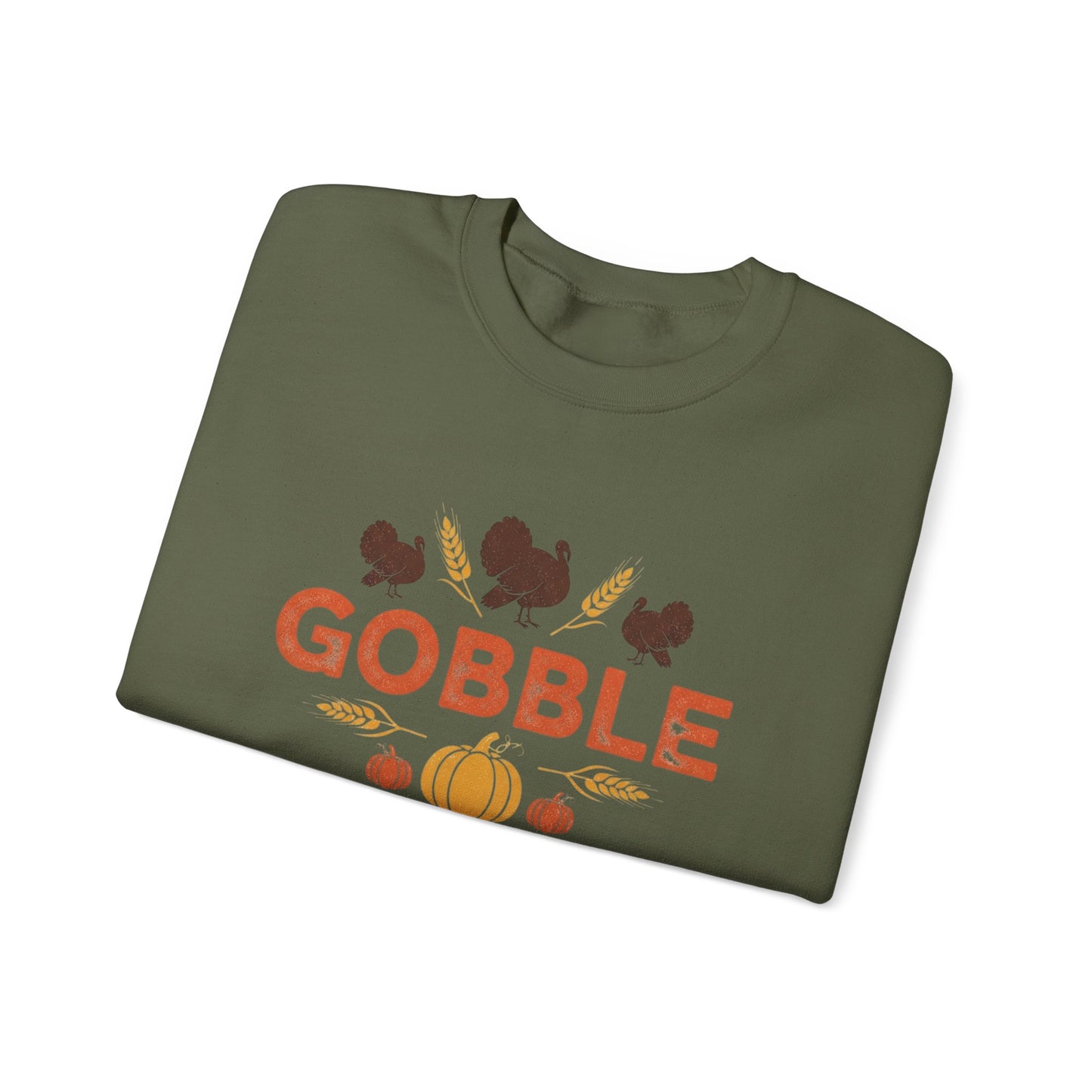Gobble Turkey Sweatshirt, Thanksgiving Pumpkin Crewneck, Autumn Wheat & Turkey Graphic Pullover, Cozy Fall Family Turkey Day Shirt