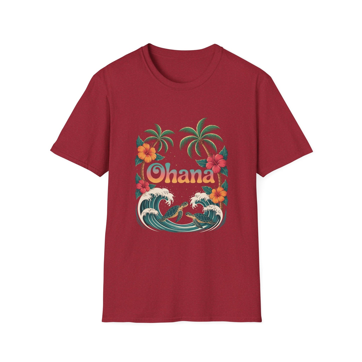 Ohana Shirt - Retro Hawaiian Sea Turtle & Palm Tree Graphic Tee - Tropical Beach Family Gift, Summer Vacation Aesthetic T-Shirt