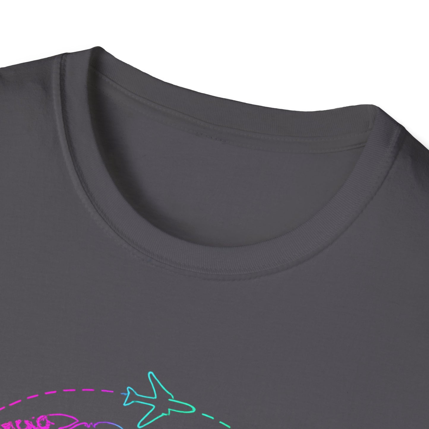 Adventure Awaits Neon Y2K Shirt - Retro Travel Tee, Rainbow Globe Graphic, Aesthetic Vacation Top, Y2K Gift for Travelers