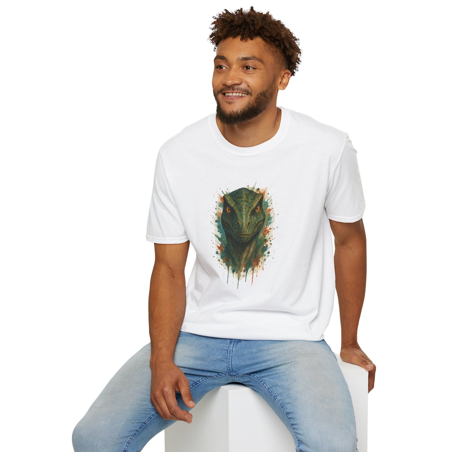 Watercolor Velociraptor T-Shirt | Dinosaur Lover Gift | Artistic Paleo Tee - Unique Dino Art Tee for Men Women Jurassic Apparel