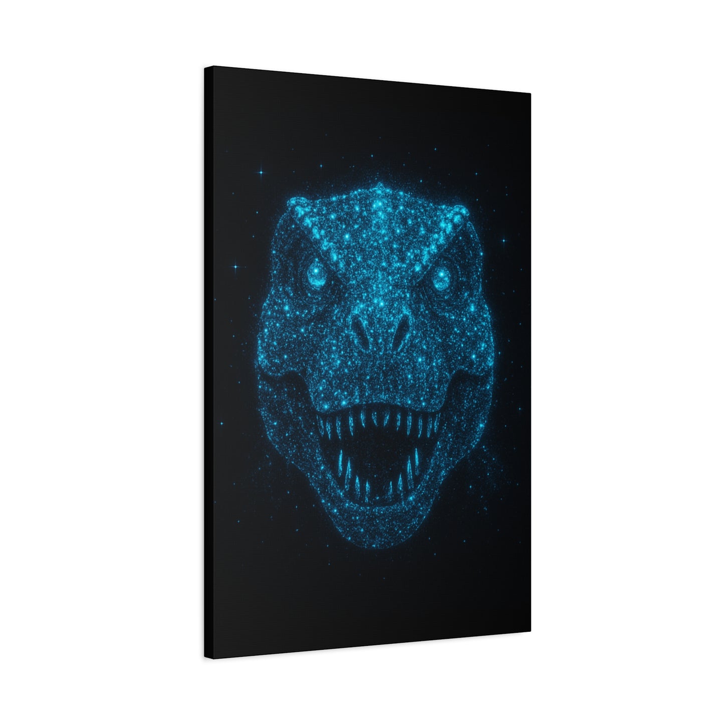 T-Rex Canvas Art - Blue Bioluminescent Particles Dinosaur Wall Decor, Modern Sci-Fi Bedroom Print, Kids and Adult Room Art Gift
