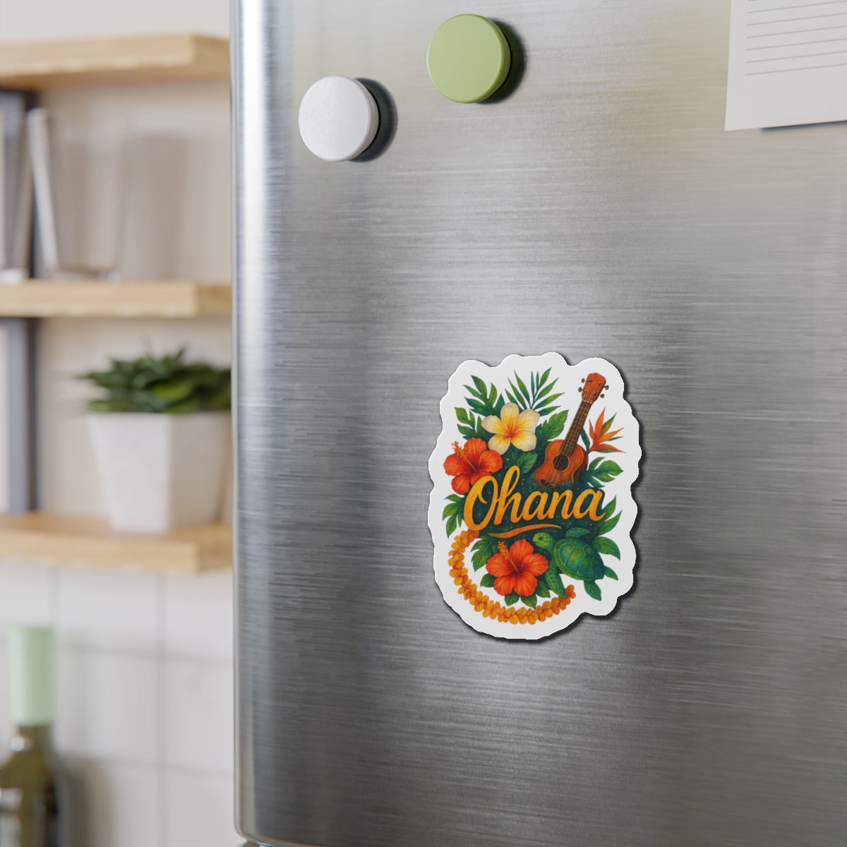 Ohana Magnet - Retro Hawaiian Sea Turtle & Palm Tree Magnet for Fridge or Locker - Tropical Family Gift, Beach Aesthetic Home Decor