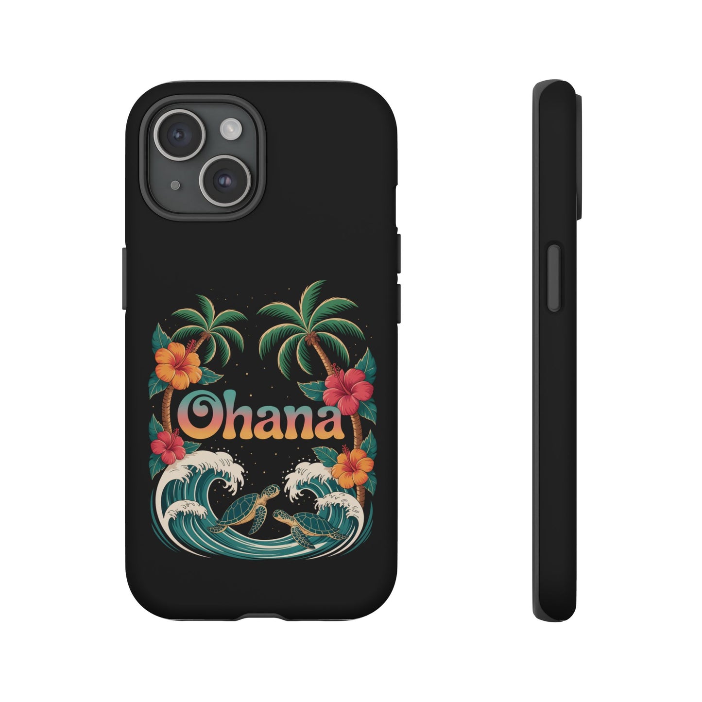 Tropical Ohana iPhone Case - Beach Vibes Cover with Palms, Hibiscus and Turtles - Rugged and Glossy Summer Phone Protector