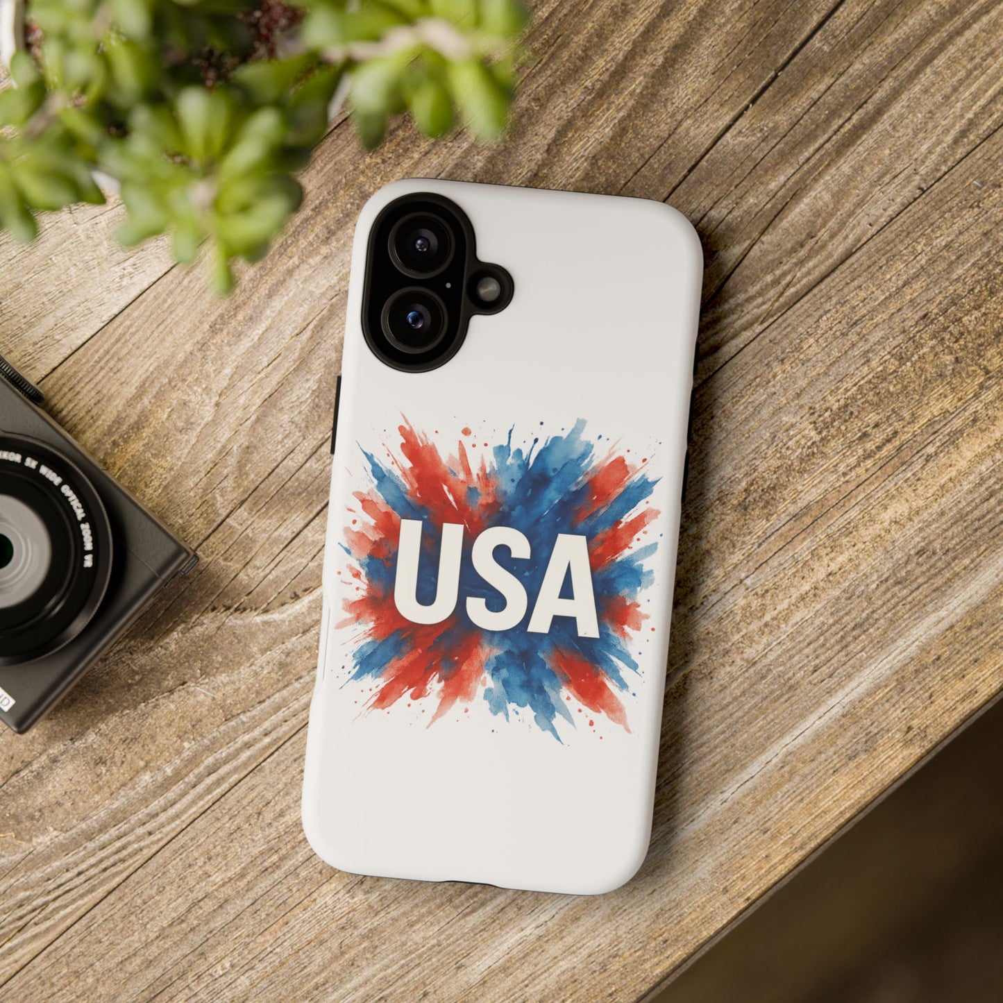 USA Splash iPhone Case - Patriotic Red White Blue Tough Cover, Dual-Layer Protection, 4th of July Memorial Day Gift