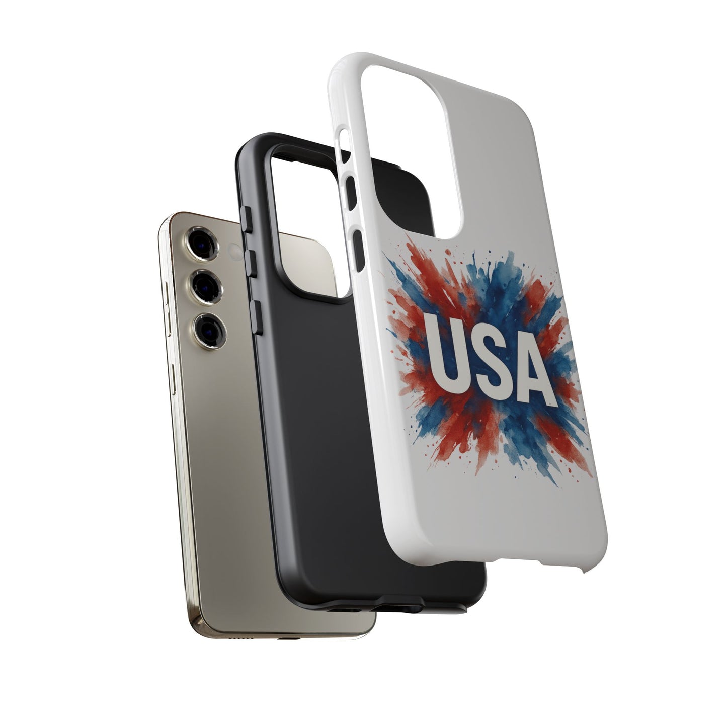 USA Splash Samsung Case - Patriotic Red White Blue Tough Cover, Dual-Layer Protection, 4th of July amd Veteran Gift for Galaxy