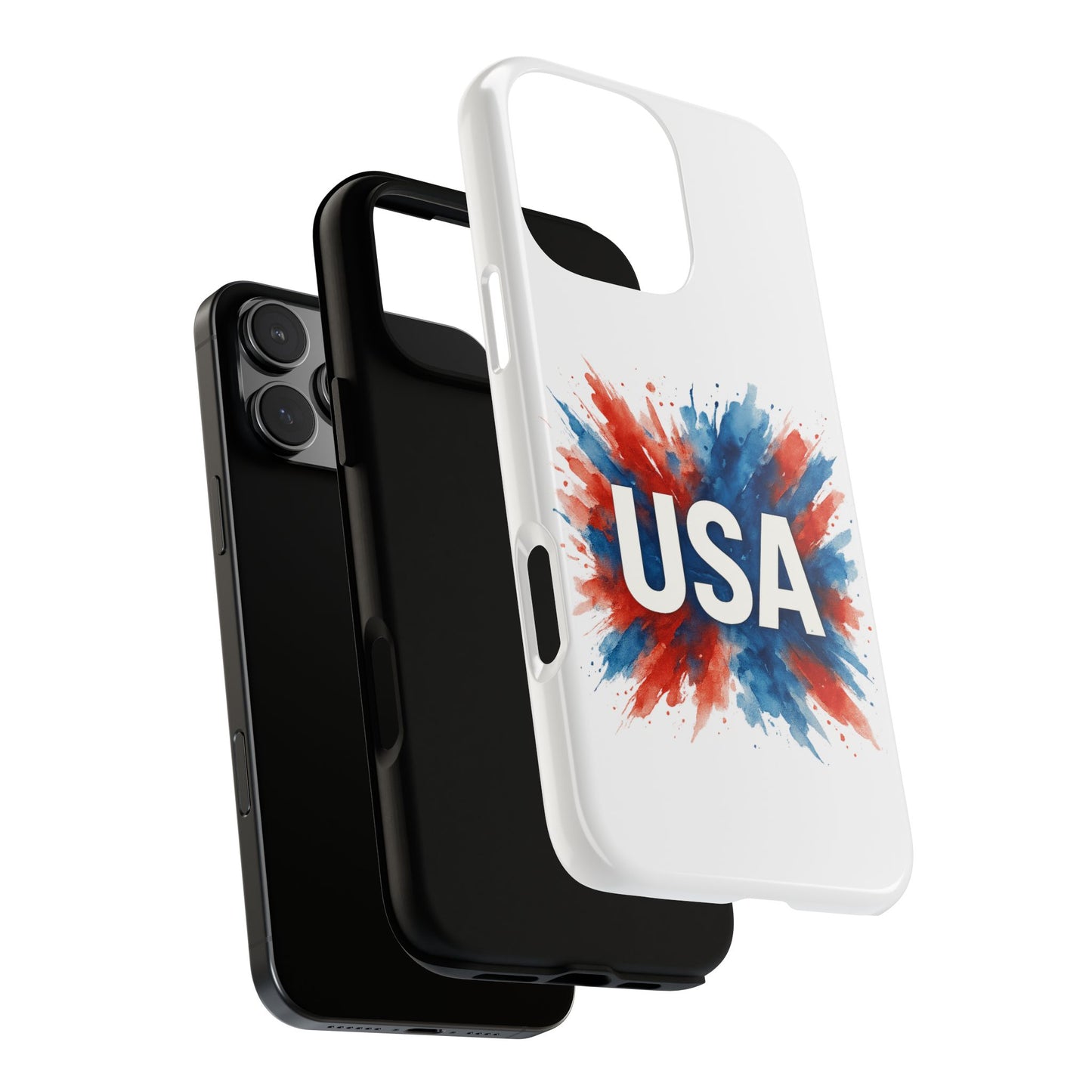 USA Splash iPhone Case - Patriotic Red White Blue Tough Cover, Dual-Layer Protection, 4th of July Memorial Day Gift