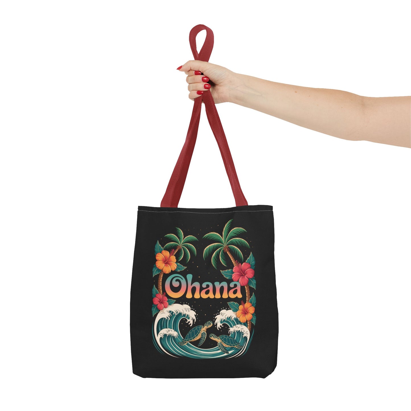 Ohana Tote Bag – Hawaiian Beach Tote with Sea Turtles & Palm Trees – Floral Tropical Reusable Bag, Summer Gift, Aesthetic Travel Purse