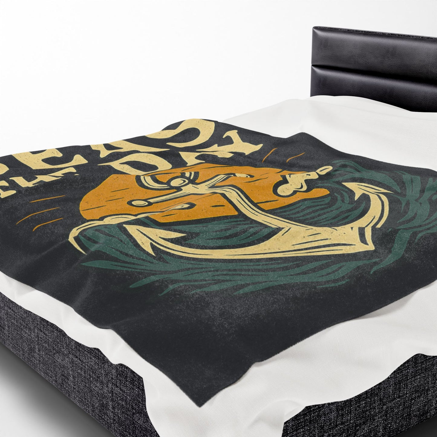 Seas the Day Blanket – Nautical Anchor Throw, Coastal Fleece Blanket, Ocean Sunset Gift